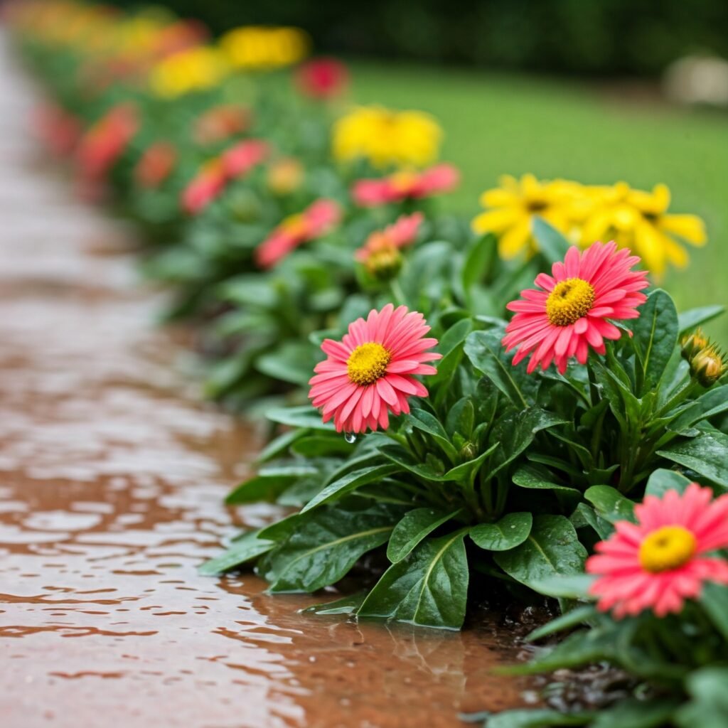 Avoid Flooded Gardens: Why Irrigation Zone Splitting Matters in Vancouver A close-up of flooded Gazania flowers in a garden bed, highlighting the potential consequences of improper irrigation.