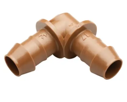 17mm barbed elbow fitting for drip irrigation system installation.